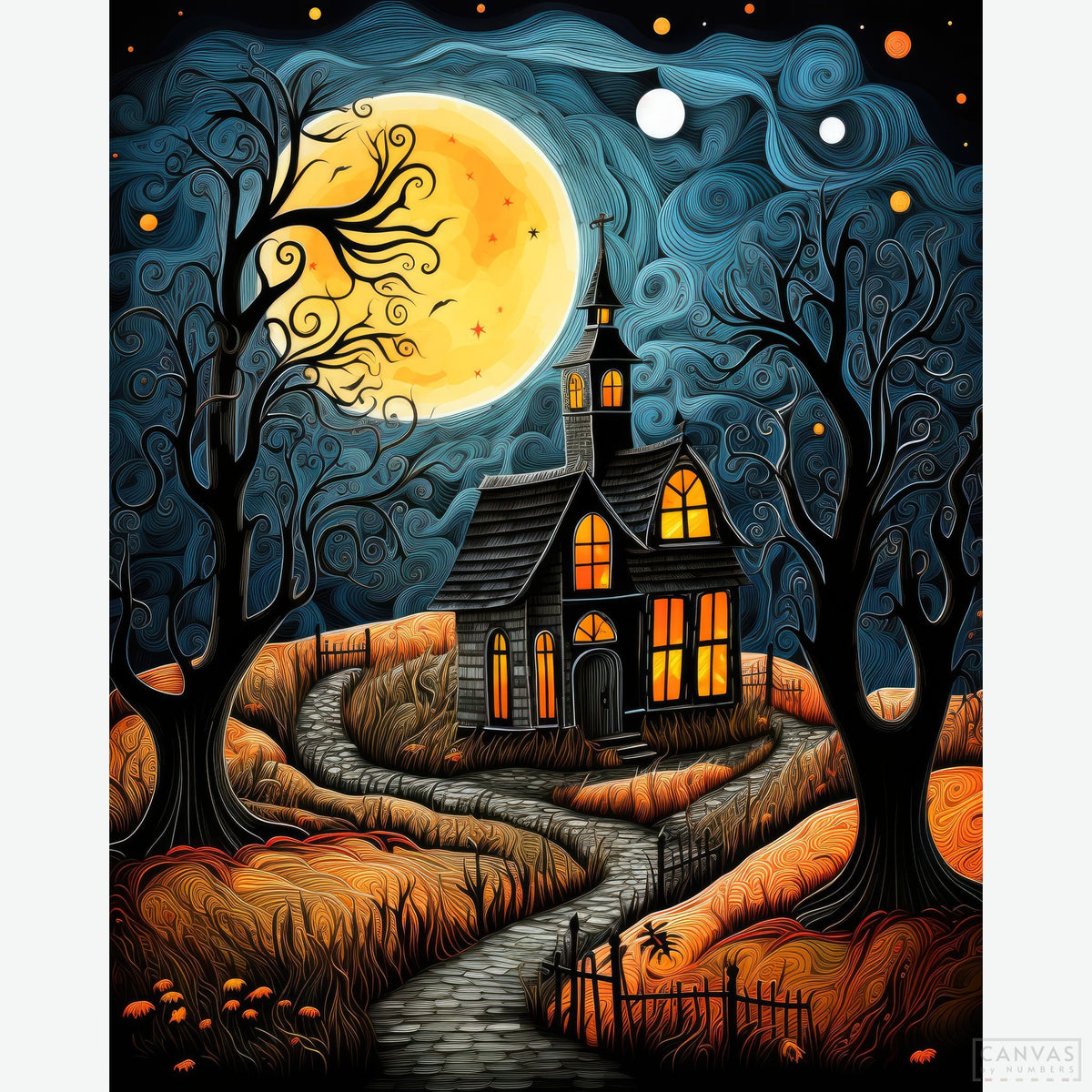 The Haunted House - Halloween Diamond Painting-Craft a chilling spectacle with 'The Haunted House' Halloween Diamond Painting. Create a spooky masterpiece and embrace the eerie charm of Halloween.-Canvas by Numbers