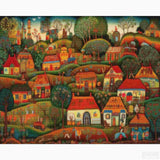 Folklore Vista - Diamond Painting-Discover the timeless beauty of folk art. 'Folklore Vista' diamond painting unfolds a colorful village landscape, waiting for your artistic touch.-Canvas by Numbers