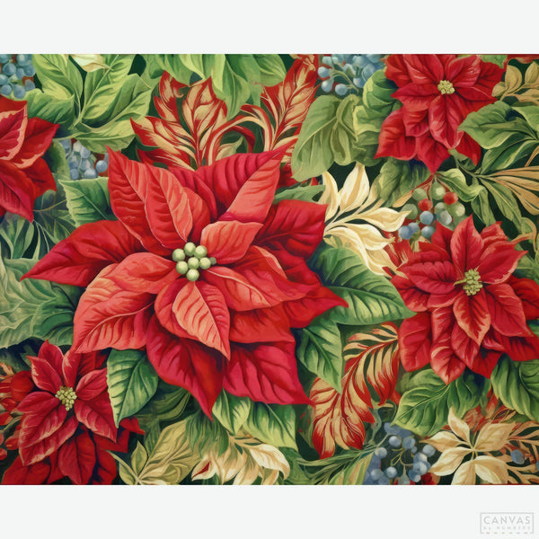 Poinsettias - Diamond Painting-Craft a yuletide treasure with our 'Poinsettias' diamond painting kit. Celebrate the season by bringing the beloved Christmas flower to life on your canvas.-Canvas by Numbers