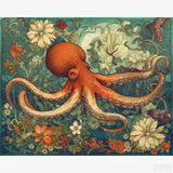 Flowery Depths - Diamond Painting-Embark on a creative dive with our octopus diamond painting. Craft a mesmerizing scene of marine elegance and vibrant sea flora. An oceanic masterpiece awaits.-Canvas by Numbers