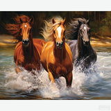 Untamed Currents - Horses Diamond Painting-Create a dynamic horse diamond painting with our Untamed Currents Kit. Capture the power and beauty of wild horses sprinting across a river.-Canvas by Numbers
