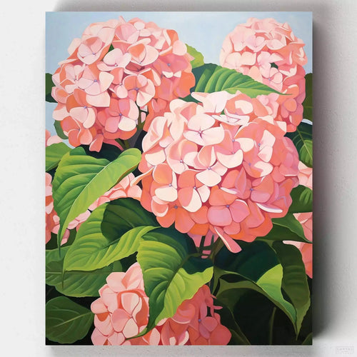 Hydrangeas. Create a floral masterpiece with 'Hydrangeas', a paint by numbers kit celebrating the intricate beauty and color of these enchanting flowers.