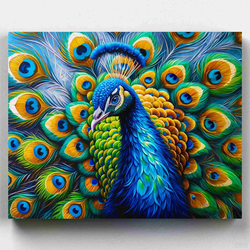 Royal Peacock. Unleash a spectrum of color with Royal Peacock Painting, a bird paint by numbers kit that captures the opulent beauty of a rolay peacock in full display.