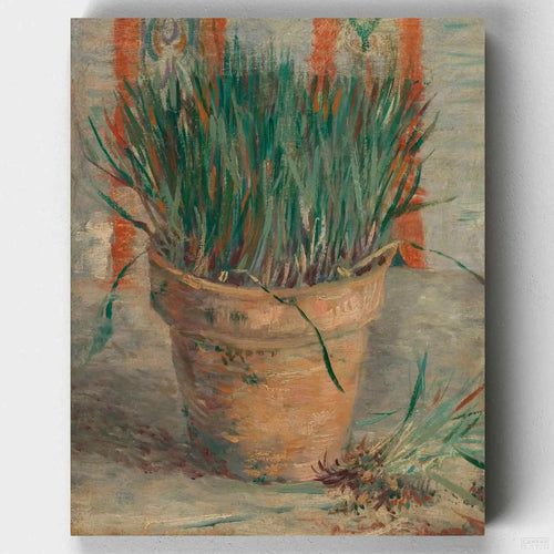 Flowerpot with Garlic Chives. Bring to life Vincent van Gogh's 'Flowerpot with Garlic Chives' with our detailed paint by numbers kit, and connect with the art and story behind the masterpiece.