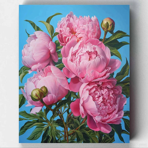 Pink Peonies. Recreate the charm of pink peonies with our paint by numbers kit. Create stunning floral art with pink peony flowers on numbered canvas today!