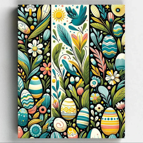 Easter Garden Pattern. Add a touch of spring to your decor with Easter Garden Pattern Painting. Get creative this spring with three colorful flower patterns in one canvas frame.