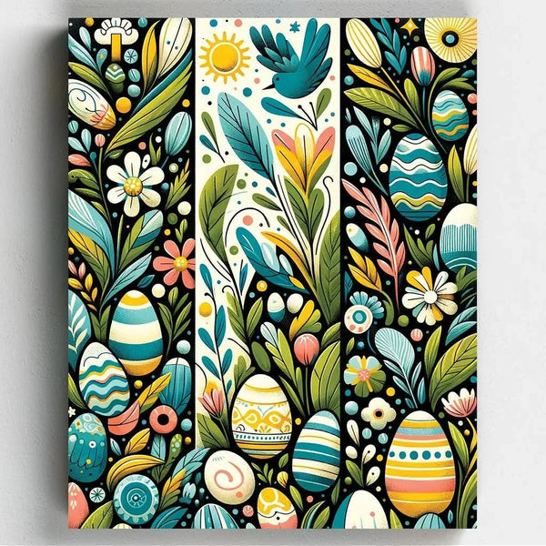 Easter Garden Pattern - Paint by Numbers-Add a touch of spring to your decor with Easter Garden Pattern Painting. Get creative this spring with three colorful flower patterns in one canvas frame.-Canvas by Numbers