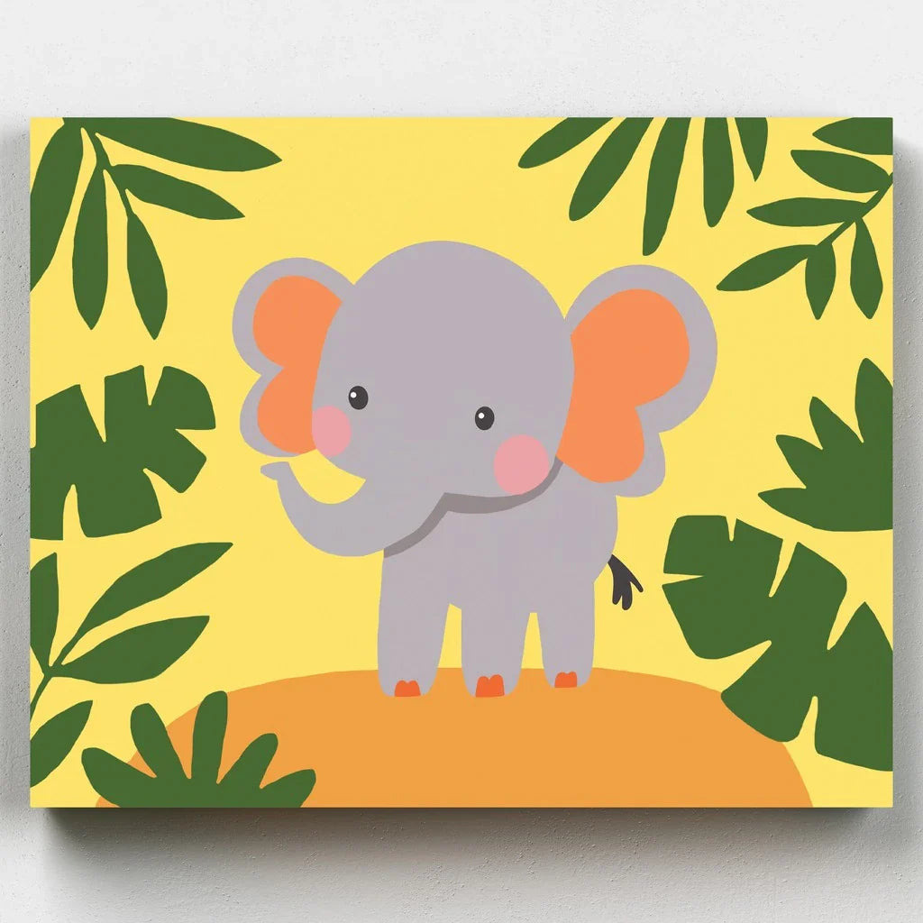 Baby Elephant Paint by Number for Kids-Discover the joy of painting with Baby Elephant Paint by Number for Kids! Featuring a playful baby elephant in the jungle, it's a perfect activity for kids.-Canvas by Numbers