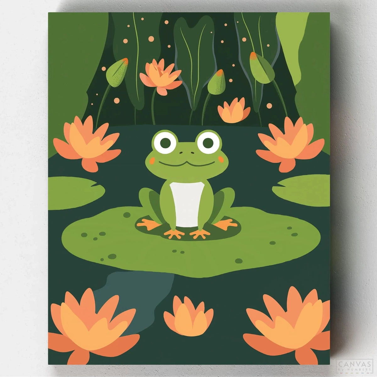 Frog Paint by Numbers for Kids-Spark your child's imagination with our Frog Paint by Numbers for Kids kit! This captivating illustration of a frog in the pond will inspire creativity.-Canvas by Numbers