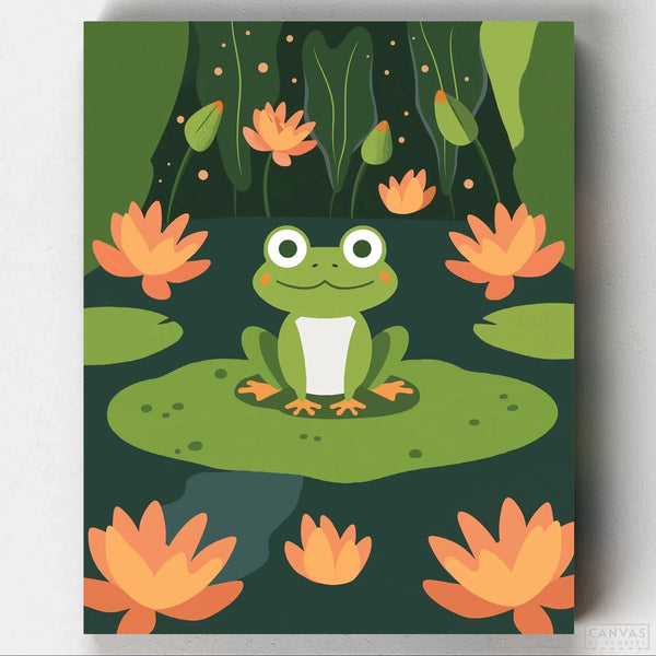 Frog Paint by Numbers for Kids-Spark your child's imagination with our Frog Paint by Numbers for Kids kit! This captivating illustration of a frog in the pond will inspire creativity.-Canvas by Numbers
