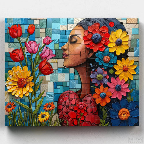 Blooming Flower Girl. Add a touch of beauty to your home with our Blooming Flower Girl Painting by Numbers kit. Perfect for anyone looking to explore the art of mosaic painting.