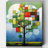 Bauhaus Green Tree - Paint by Numbers-Create a geometric masterpiece with our Bauhaus Green Tree Paint by Numbers Kit. Featuring an intricate tree design against a blue sky background.-Canvas by Numbers