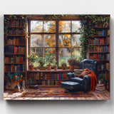 Quiet Library Corner - Paint by Numbers-Create a serene and cozy scene with our Quiet Library Corner Paint by Numbers Kit. Perfect for book lovers and aspiring artists.-Canvas by Numbers