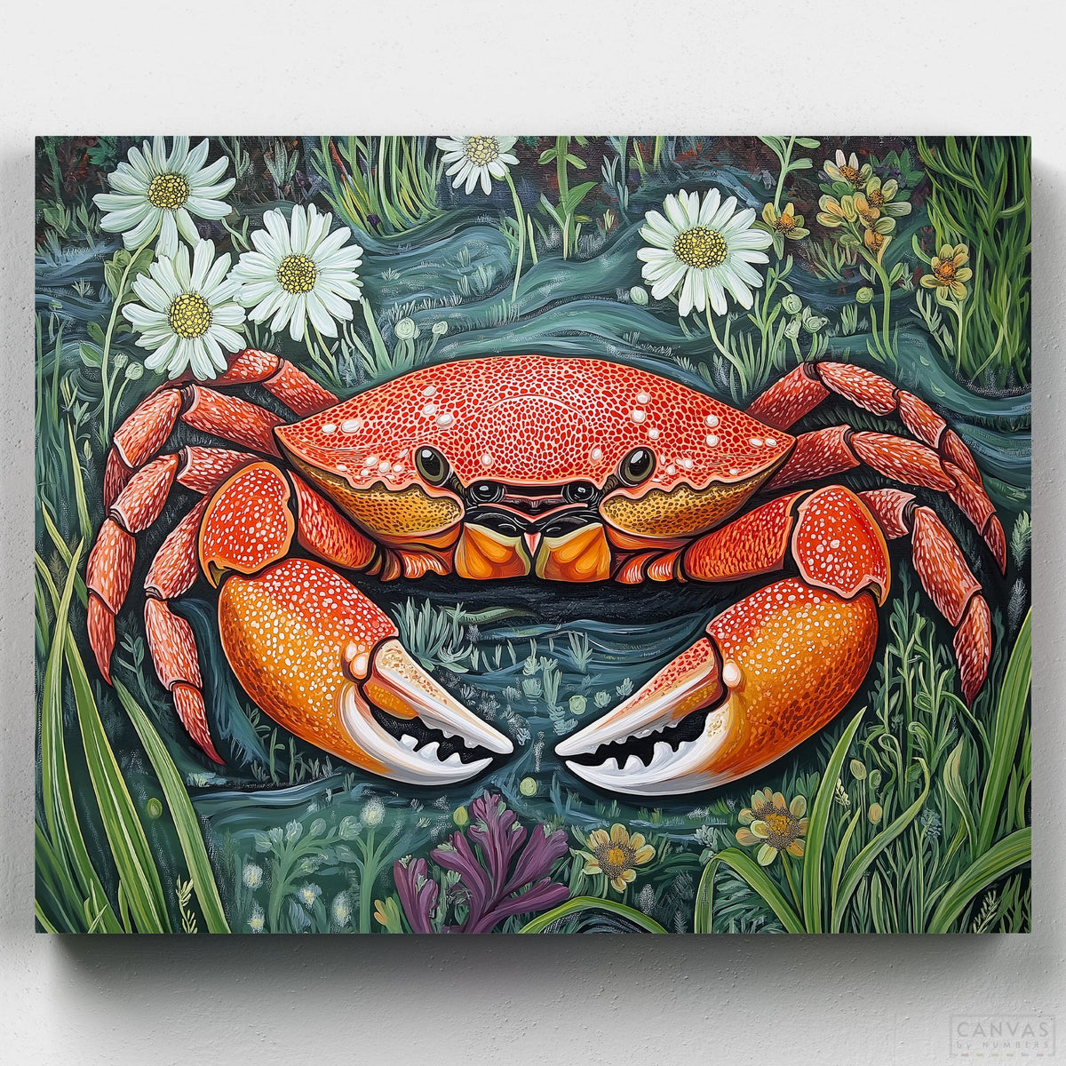 Freshwater Crab - Paint by Numbers-Unwind with our Freshwater Crab paint by numbers kit. Paint a red crab amid lush river flora for a serene, nature-inspired DIY art experience.-Canvas by Numbers