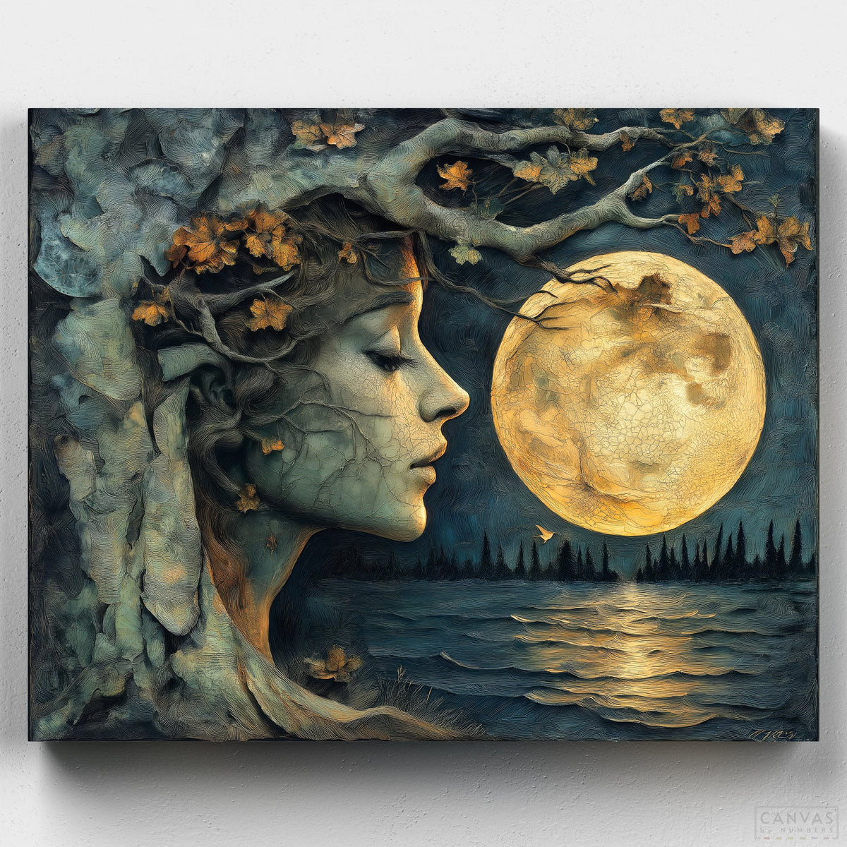 Mother Nature - Paint by Numbers-Embrace nature's balance with our Mother Nature Paint by Numbers Kit. Create a serene scene featuring an ancient tree, a peaceful face, and a moonlit landscape.-Canvas by Numbers