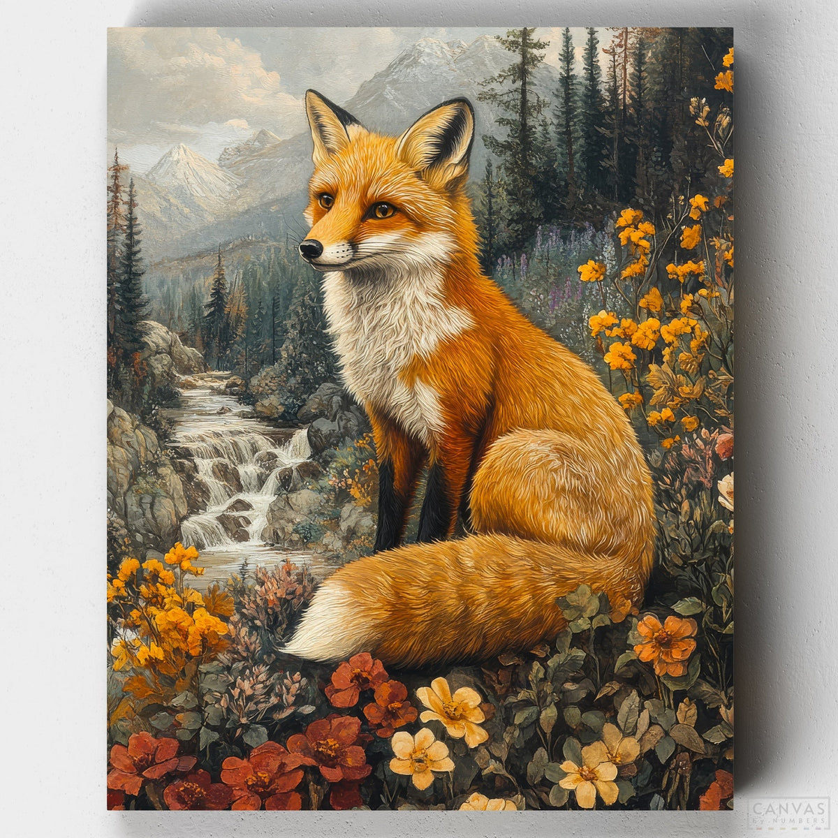 Red Fox Among the Peaks - Paint by Numbers-Paint a majestic red fox in the mountains with our detailed paint by numbers kit. Perfect for art enthusiasts seeking a captivating nature-inspired DIY project.-Canvas by Numbers