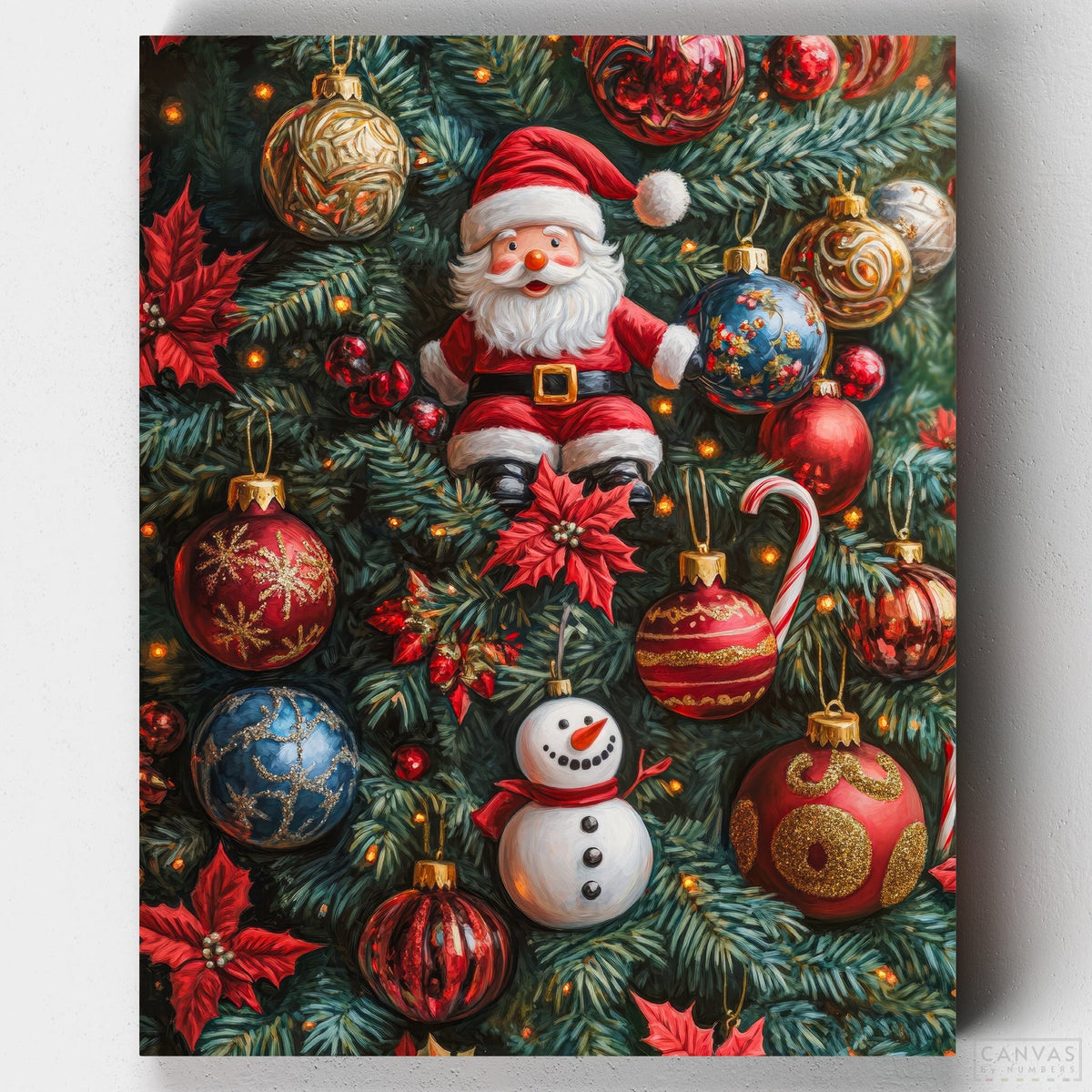 Santa’s Ornaments Tree - Paint by Numbers-Bring the holiday spirit to life with our Santa’s Ornaments Tree Paint by Numbers Kit. Paint a festive tree adorned with colorful ornaments, snowmen, and Santa.-Canvas by Numbers