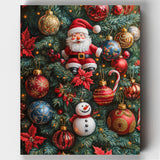 Santa’s Ornaments Tree - Paint by Numbers-Bring the holiday spirit to life with our Santa’s Ornaments Tree Paint by Numbers Kit. Paint a festive tree adorned with colorful ornaments, snowmen, and Santa.-Canvas by Numbers