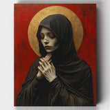 Patience of a Saint – Paint by Numbers-Paint a gothic masterpiece with Patience of a Saint. This paint-by-numbers kit features skeletal elegance and golden-age aesthetics for a unique DIY art project.-Canvas by Numbers