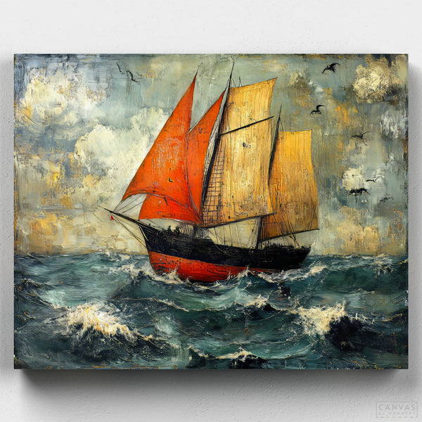 Across the Restless Sea – Paint by Numbers-Paint the charm of a sailboat on choppy waters with Across the Restless Sea. A timeless nautical paint by numbers kit for art and sea lovers alike.-Canvas by Numbers