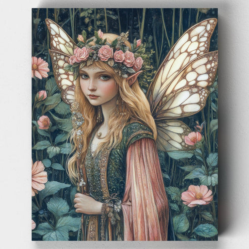 Portrait of a Fairy. Paint the beauty of Portrait of a Fairy. This paint by numbers kit features a stunning fairy with butterfly wings in a magical forest setting.