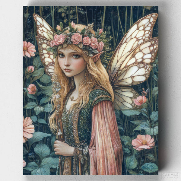 Portrait of a Fairy – Paint by Numbers. Paint the beauty of Portrait of a Fairy. This paint by numbers kit features a stunning fairy with butterfly wings in a magical forest setting.