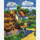 Houses in Auvers - Diamond Painting -  Van Gogh's masterpiece, painted in May 1890, captures the vibrant colors and unique architecture of the village. The view from above creates a mesmerizing patchwork of tiled and thatched roofs, showcasing Van Gogh's mastery of color and composition - Canvas by Numbers