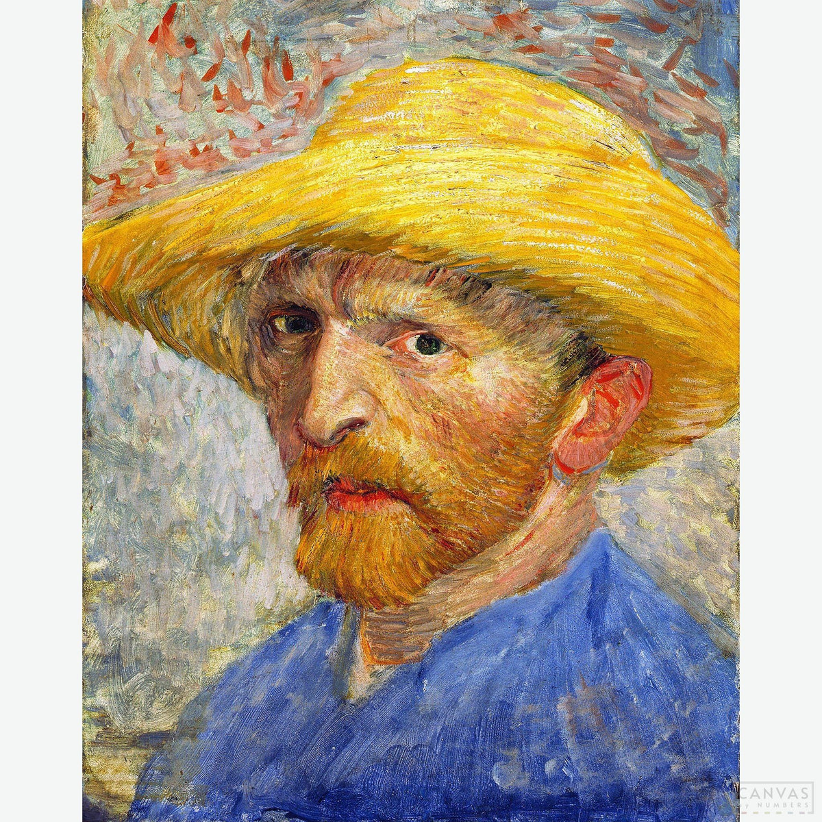 Portrait with Straw Hat - Diamond Painting-Recreate Van Gogh’s "Self-Portrait with Straw Hat" with this diamond painting kit. Experience vivid colors and dynamic brushstrokes in detail.-Canvas by Numbers