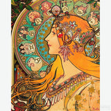 Zodiac (1896) - Diamond Painting-Embrace the luminosity of Mucha's Zodiac in diamond painting kit form. A sparkling journey through art history awaits you.-Canvas by Numbers