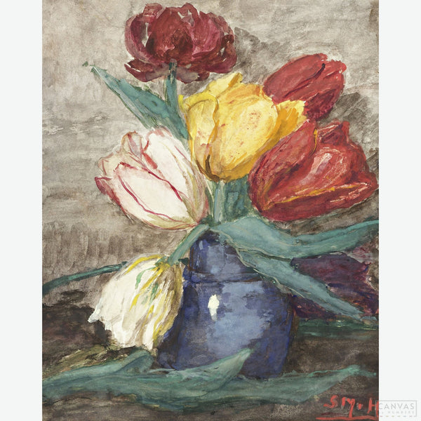 Tulips in a Vase - Diamond Painting-Bring Van Houten’s vibrant tulips to life with this flower diamond painting kit. Perfect for adding floral elegance and color to your collection.-Canvas by Numbers