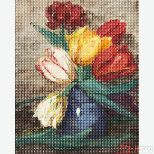 Tulips in a Vase - Diamond Painting-Bring Van Houten’s vibrant tulips to life with this flower diamond painting kit. Perfect for adding floral elegance and color to your collection.-Canvas by Numbers