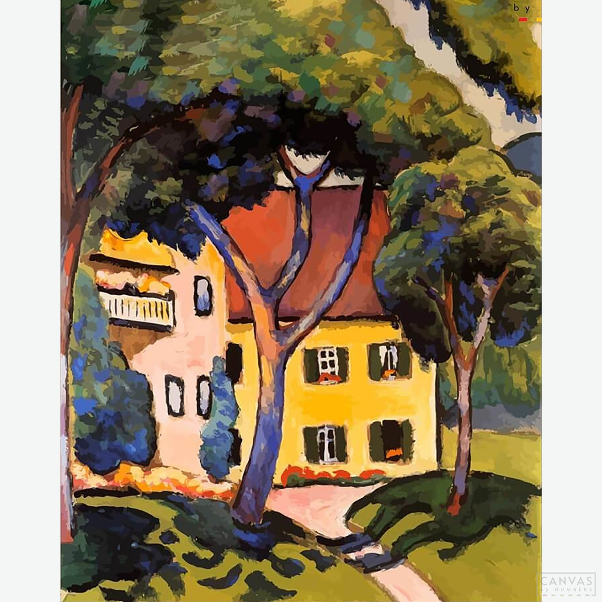 Staudacher's House at the Tegernsee - Diamond Painting-Bring August Macke’s colorful expressionism art to life with our diamond painting kit. This vibrant, relaxing project is suitable for all skill levels.-Canvas by Numbers