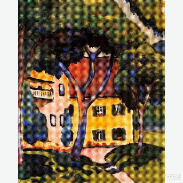 Staudacher's House at the Tegernsee - Diamond Painting-Bring August Macke’s colorful expressionism art to life with our diamond painting kit. This vibrant, relaxing project is suitable for all skill levels.-Canvas by Numbers