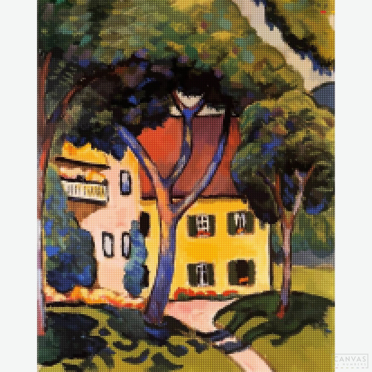 Staudacher's House at the Tegernsee - Diamond Painting-Bring August Macke’s colorful expressionism art to life with our diamond painting kit. This vibrant, relaxing project is suitable for all skill levels.-Canvas by Numbers