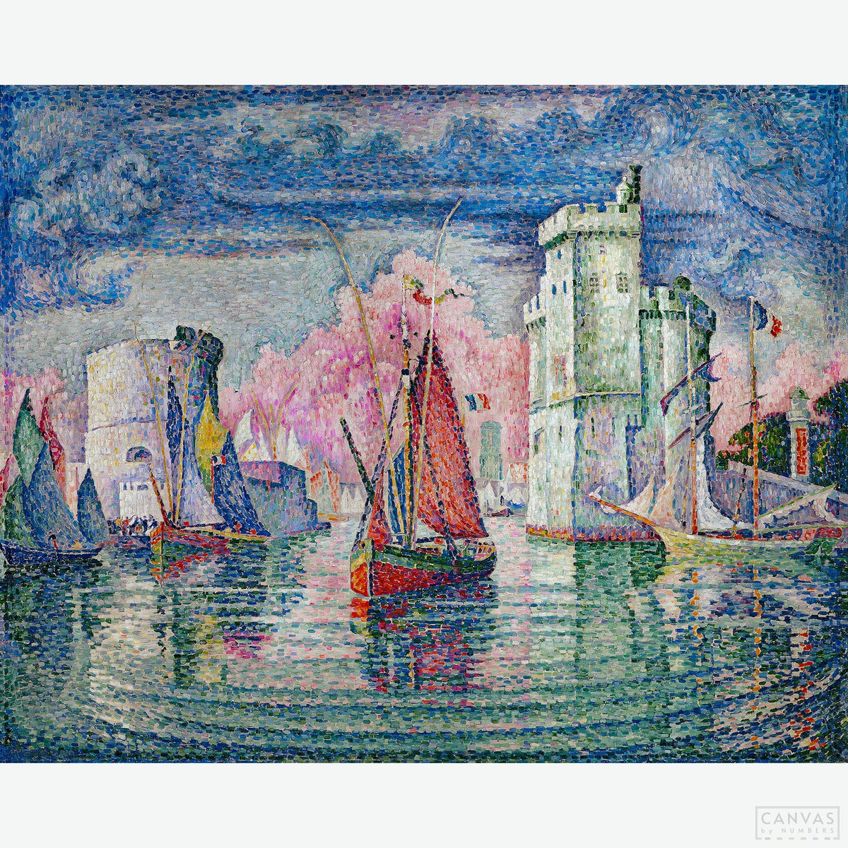 Entrance to the Port of La Rochelle - Diamond Painting-Create a vibrant scene with our Entrance to the Port of La Rochelle Diamond Painting Kit. Capture the pointillist beauty of Paul Signac's masterpiece.-Canvas by Numbers