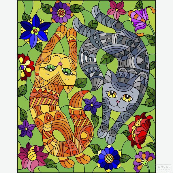 Playful Kittens - Diamond Painting-Add sparkle to your space with our Playful Kittens diamond painting kit. These vibrant, cartoonish felines bring whimsy and joy to any crafting session.-Canvas by Numbers