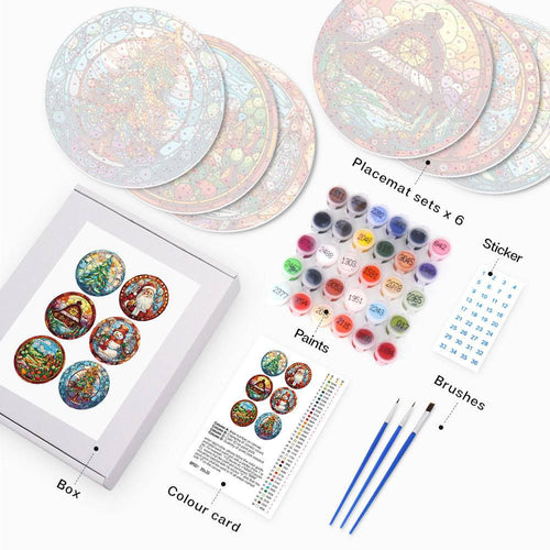 Christmas Collection 1 - Paint by Numbers Placemats-Add festive charm to your Christmas dinner with our Paint by Numbers Placemats. Featuring Santa, a Christmas tree, and more. Perfect under plates for festive decor!-Canvas by Numbers