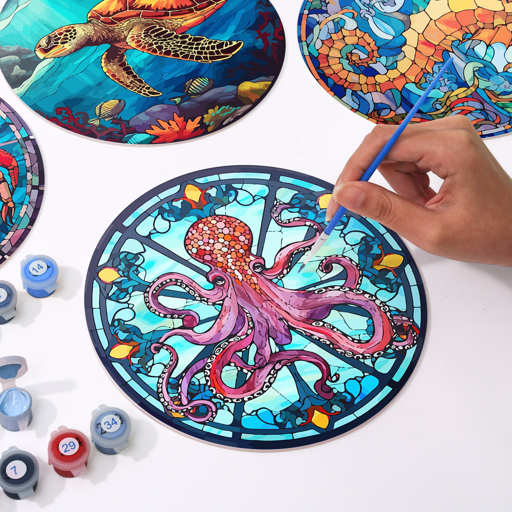 Sealife Collection - Paint by Numbers Placemats-Bring the ocean to your table with our Sealife Paint by Numbers Placemats. Paint an octopus, seahorse, and turtle for a fun table decor experience.-Canvas by Numbers