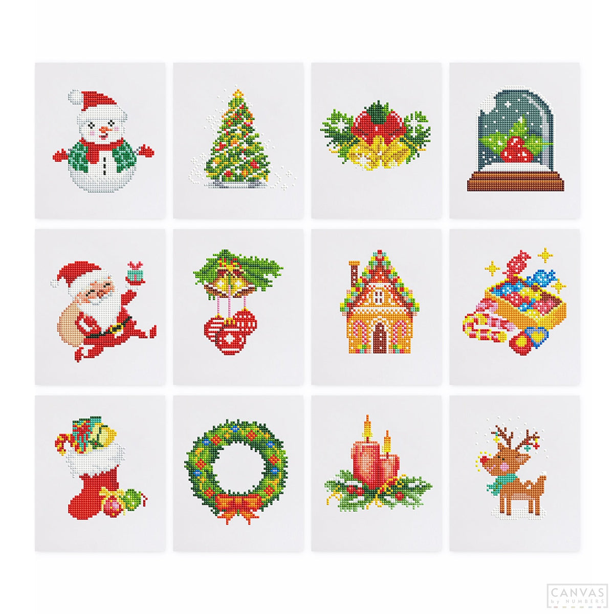 Christmas Collection 3 - Mini Diamond Painting Kit-Celebrate the holiday season uniquely with our Christmas Collection 3 Mini Diamond Painting Kit. Create 12 distinct festive scenes to light up your home!-Canvas by Numbers