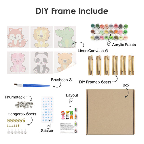 Animal Friends 3 mini paint by numbers kit shown in the DIY frame format