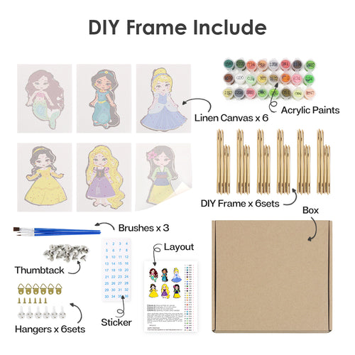 Little Princesses mini paint by numbers kit shown in the DIY frame format