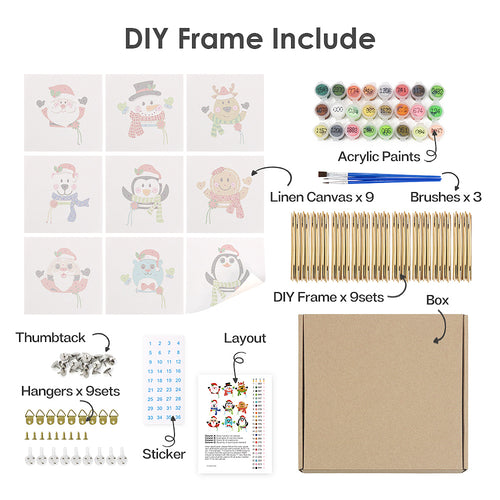 Merry Friends mini paint by numbers kit shown in the DIY frame format