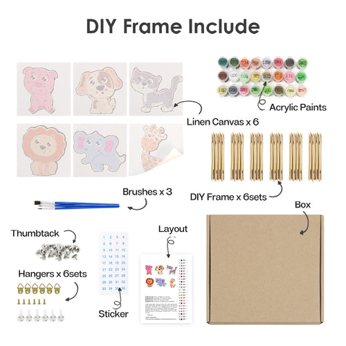 Animal Friends mini paint by numbers kit shown in the DIY frame format