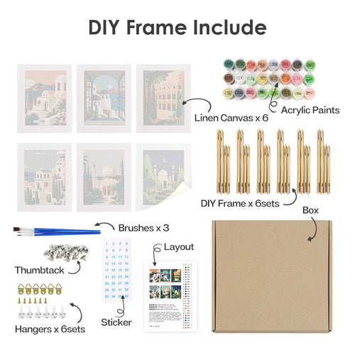 Scenic Strolls mini paint by numbers kit shown in the DIY frame format