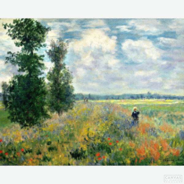 Poppy fields near Argenteuil - Diamond Painting Kit-Craft Claude Monet's vibrant "Poppy Fields near Argenteuil" with our diamond painting kit. Step into Impressionism, bringing art and tranquility home.-Canvas by Numbers