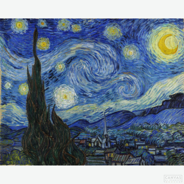 Starry Night - Diamond Painting-Craft Van Gogh's masterpiece with our diamond painting kit. Dive into the moonlit allure of "Starry Night" and capture its timeless beauty gem by gem.-Canvas by Numbers