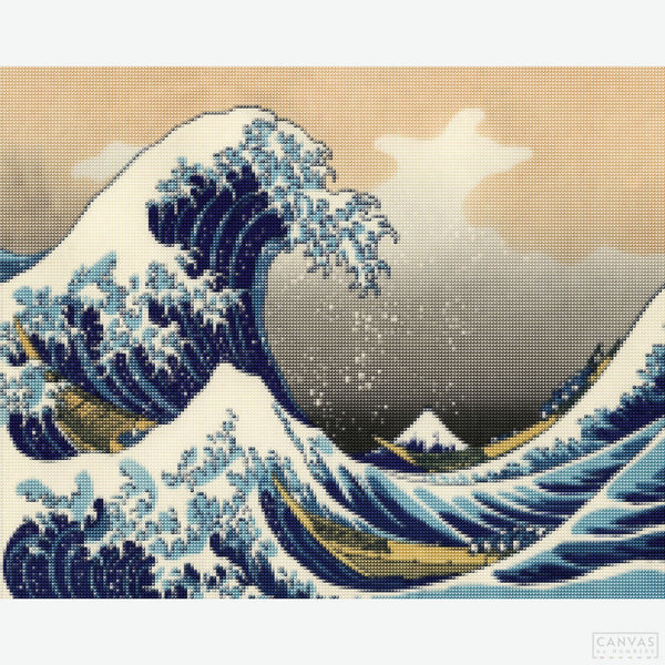 The Great Wave - Diamond Painting-Experience the power of Hokusai's "The Great Wave" with our diamond painting kit. Immerse yourself in this timeless artwork's strong perspective effect.-Canvas by Numbers