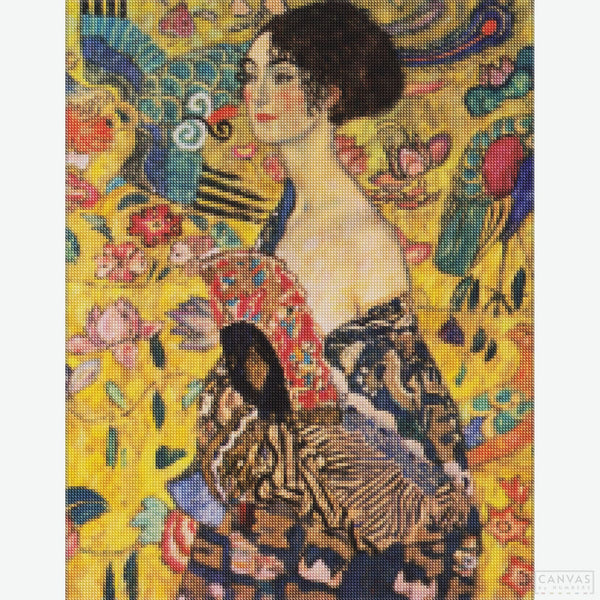 Lady with Fan - Diamond Painting-Craft your own version of Klimt's "Lady with Fan" with our diamond painting kit. Immerse in its intricate details and own a piece of art history.-Canvas by Numbers