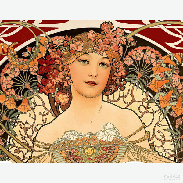 Champenois, Detail - Diamond Painting-Create Art Nouveau beauty with the "Champenois, Detail" Diamond Painting Kit. Embrace Mucha’s style with graceful details and radiant colors.-Canvas by Numbers