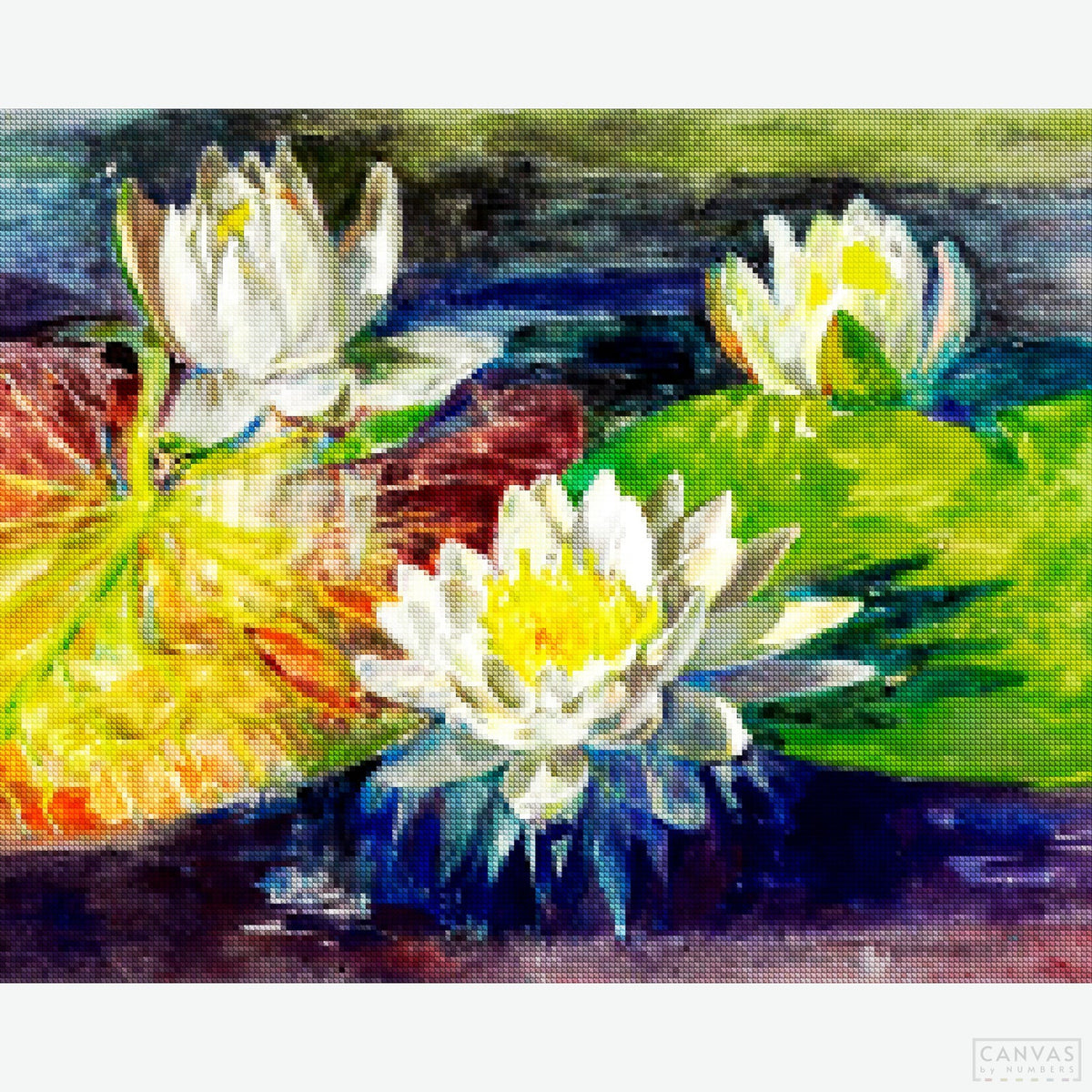 Water-Lilies Red and Green Pads - Diamond Painting-Paint by numbers by American artist John La Fargue who decorated many churches in the country and produced beautiful paintings inspired on his Asian trips.-Canvas by Numbers